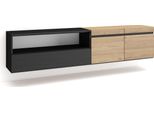 Mobile Tv Soggiorno, 200X35X45Cm, Per Tv Fino A 80", Da Appendere, Rovere E Nero"