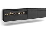 Mobile Tv Soggiorno, 200X35X45Cm, Per Tv Fino A 80", Camino Elettrico, Da Appendere, Nero"