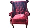 Wing Chair Poltrona Chesterfield Velluto Rosso Divano 1 Posto Moderno Nuovo