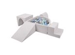 Parco Giochi In Schiuma Kiddymoon Con Piscina A Quarto Di Cerchio Con Palline (200 Palline) Percorso Ad Ostacoli, Grigio Chiaro:Perla/Grigio/Trasparente/Blu Bambino/Minze