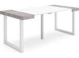 Consolle Allungabile, 180X90X73Cm, Per 8 Persone, Gambe In Legno, Bianco E Cemento
