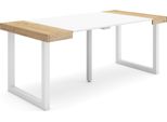 Consolle Allungabile, 180X90X73Cm, Per 8 Persone, Gambe In Legno, Rovere E Bianco