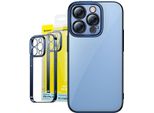 Baseus Glitter Transparent Case And Tempered Glass Set For Iphone 14 Pro (Blue)