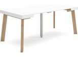 Consolle Allungabile, 180X90X73Cm, Per 8 Persone, Gambe In Legno, Bianco