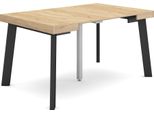 Consolle Allungabile, 140X90X73Cm, Per 6 Persone, Gambe In Legno, Rovere E Nero