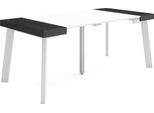Consolle Allungabile, 180X90X73Cm, Per 8 Persone, Gambe In Legno, Bianco E Nero