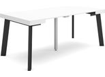 Consolle Allungabile, 180X90X73Cm, Per 8 Persone, Gambe In Legno, Bianco E Nero