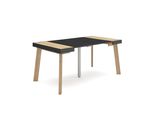Consolle Allungabile, 160X90X73Cm, Per 8 Persone, Gambe In Legno, Rovere E Nero