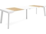 Consolle Allungabile, 302X90X73Cm, Per 14 Persone, Gambe In Legno, Rovere E Bianco