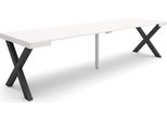 Consolle Allungabile, 302X90X73Cm, Per 14 Persone, Gambe In Legno, Bianco