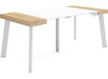 Consolle Allungabile, 180X90X73Cm, Per 8 Persone, Gambe In Legno, Rovere E Bianco