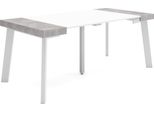 Consolle Allungabile, 180X90X73Cm, Per 8 Persone, Gambe In Legno, Bianco E Cemento