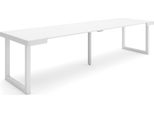 Consolle Allungabile, 302X90X73Cm, Per 14 Persone, Gambe In Legno, Bianco