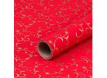 Carta Da Regalo Per Natale, Arabeschi Dorati, Rosso, 0,70 X 10 M