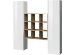Dmora Credenza Acerenza 30X40X180H Cm Bianco Lucido, Apertura Battente 19 Vani Italy
