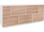 Dmora Credenza Clinoumite 41X200X86H Cm Bianco Lucido, 7 Ante Apertura Battente E A Ribalta Italy