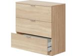 Dmora Cassettiera Garbino 38X77X80H Cm Marrone Rovere, 3 Cassetti Apertura Scorrevole