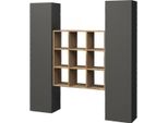Dmora Credenza Acerenza 30X40X180H Cm Nero Antracite, Apertura Battente 19 Vani Italy