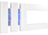 Dmora Parete Attrezzata Carretto 30X340X180H Cm Bianco Lucido, 5 Ante Apertura Battente E A Ribalta Italy