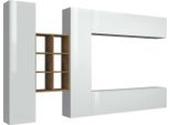 Dmora Parete Attrezzata Agna 30X280X180H Cm Bianco Lucido, 20 Vani Apertura Battente E A Ribalta Italy