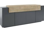 Dmora Credenza Discordia 45X220X85.5H Cm Nero Antracite, Apertura Battente E A Ribalta 8 Vani Italy