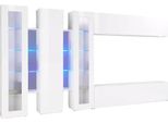 Dmora Parete Attrezzata Atta 30X340X180H Cm Bianco Lucido, 5 Ante Apertura Battente E A Ribalta Italy