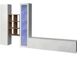 Dmora Parete Attrezzata Ausonia 30X320X180H Cm Bianco Lucido, 3 Ante Apertura Battente E A Ribalta Italy