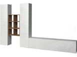 Dmora Parete Attrezzata Acuto 30X320X180H Cm Bianco Lucido, 18 Vani Apertura Battente E A Ribalta Italy