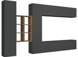 Dmora Parete Attrezzata Agna 30X280X180H Cm Nero Antracite, 20 Vani Apertura Battente E A Ribalta Italy