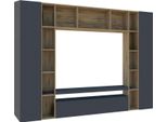 Dmora Parete Attrezzata Austis 35X270X210H Cm Nero Antracite, Apertura Battente E A Ribalta 26 Vani Italy
