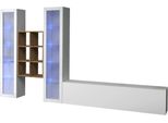 Dmora Parete Attrezzata Lome 30X320X180H Cm Bianco Lucido, 3 Ante Apertura Battente E A Ribalta Italy