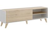 Dmora Mobile Porta Tv Allesia 43X155X47H Cm Bianco, Modulabile Apertura A Ribalta