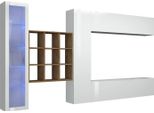 Dmora Parete Attrezzata Avegno 30X310X180H Cm Bianco Lucido, 23 Vani Apertura Battente E A Ribalta Italy