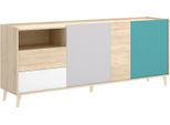 Dmora Credenza Allie 43X180X75H Cm Marrone Rovere, 2 Cassetti 5 Vani