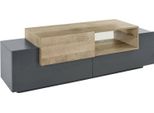Dmora Mobile Porta Tv Andris 45X160X51H Cm Nero Antracite, Apertura Battente E A Ribalta 3 Vani Italy