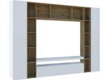 Dmora Parete Attrezzata Austis 35X270X210H Cm Bianco Lucido, Apertura Battente E A Ribalta 26 Vani Italy