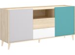 Dmora Credenza Asa 43X155X75H Cm Bianco, 2 Cassetti 5 Vani