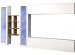 Dmora Parete Attrezzata Alezio 30X280X180H Cm Bianco Lucido, 20 Vani Apertura Battente E A Ribalta Italy