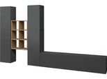 Dmora Parete Attrezzata Acuto 30X320X180H Cm Nero Antracite, 18 Vani Apertura Battente E A Ribalta Italy