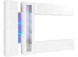 Dmora Parete Attrezzata Annie 30X280X180H Cm Bianco Lucido, 4 Ante Apertura Battente E A Ribalta Italy