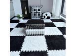 10 Pezzi 30X30X1 Cm Tappetini In Moquette, Tappetino In Peluche Insonorizzato Giuntato Per Soggiorno Camera Da Letto, Colore: Bianco+Nero