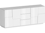 Dmora Credenza Astel 44X220X86H Cm Bianco Lucido, 3 Cassetti 4 Vani Italy