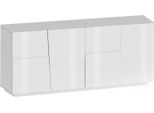 Dmora Credenza Arda 44X200X86H Cm Bianco Lucido, Apertura Battente 4 Vani Italy