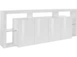 Dmora Credenza Atak 40X220X80H Cm Bianco Lucido, 4 Ante Apertura Battente Italy
