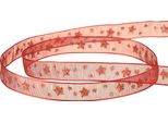 Nastro Di Organza Rosso Con Stelle Scintillanti - Nastro Natalizio 10 Mm X 20 M Per Confezioni Regalo E Decorazioni