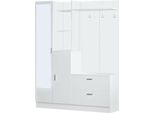 Dmora Mobile Da Ingresso Anumali 36.8X140X181.8H Cm Bianco, Specchio Incluso Appendiabiti