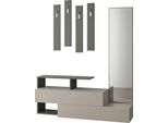 Dmora Mobile Da Ingresso Ascari 35X137X54.5H Cm Grigio Tortora, Specchio Incluso 14 Paia