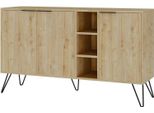 Dmora Credenza Alin 35.6X142X83H Cm Marrone Quercia, Apertura Battente 3 Ante