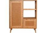 Dmora Credenza Jingu 40X90X110H Cm Marrone Quercia, Apertura Battente E A Ribalta 5 Vani