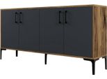 Dmora Credenza Soraya 35X160X78H Cm Nero Antracite, Apertura Battente 4 Ante